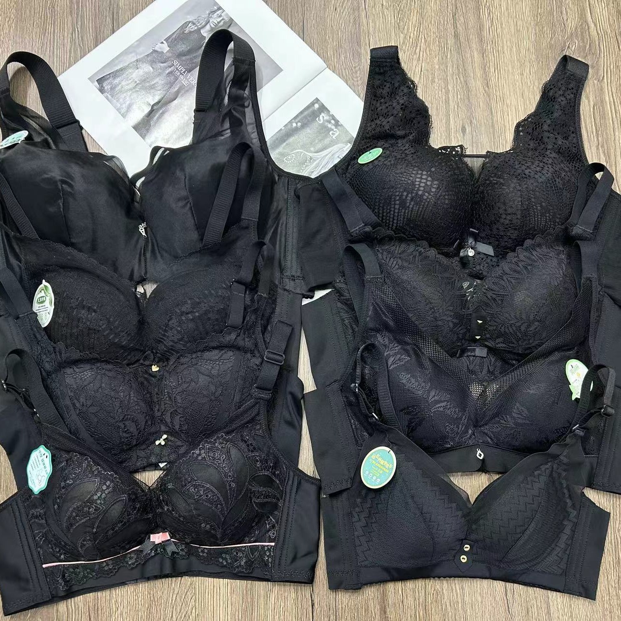 Bra de encaje de punto de alta calidad sin anillo de acero estand híbrido tipo misceláneo negro puro tipo misceláneo tipo bra
