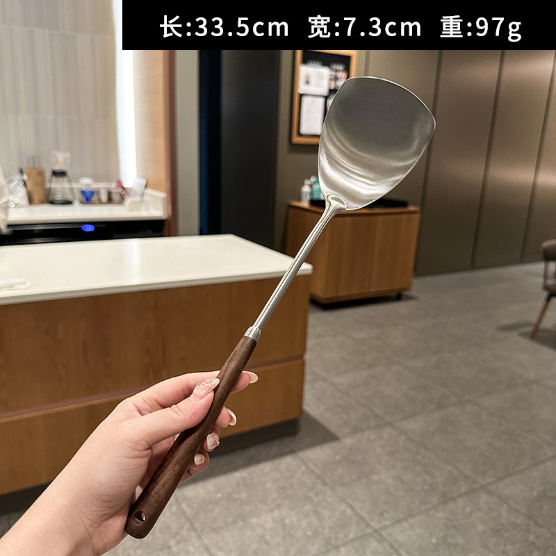 304不锈钢胡桃木蘑菇铲家用小号不粘锅专用铁铲炒勺迷你炒菜铲子|undefined