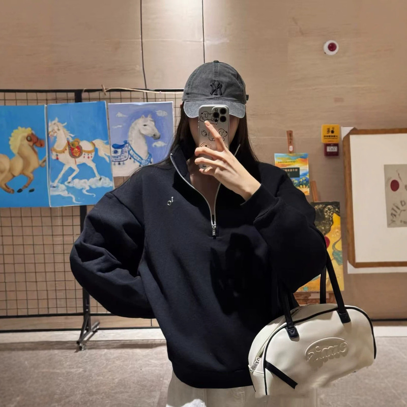 AL cross-border high-end new Korean-style sweatshirt, heavyweight pure cotton terry, loose casual half-zip sweatshirt for men and women AL cross-border high-end new Korean-style sweatshirt, heavyweight pure cotton terry, loose casual half-zip sweatshirt for men and women
