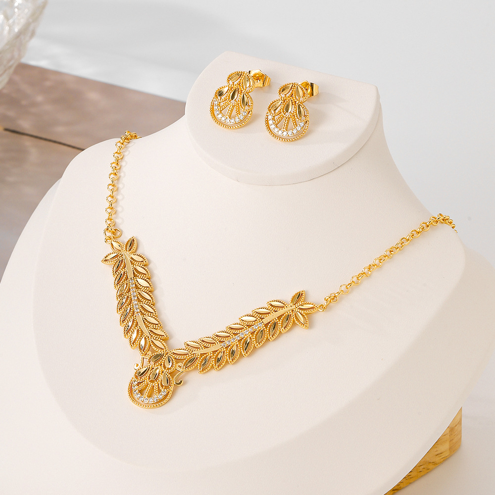 Joyas de estilo transfronterizo de Oriente Medio aretes collar conjunto de bronce para mujeres joyas de moda de dos piezas pernos image 1