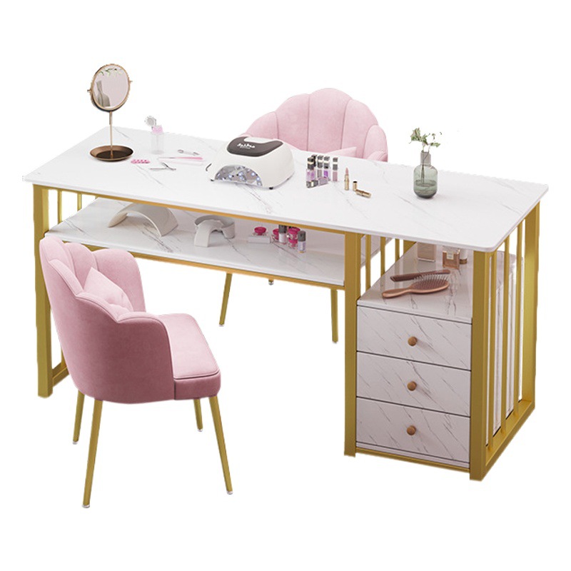 Juego de mesa y silla para decoración de uñas, mesa y silla de celebridades de Internet de estilo japonés, mesa de manicura extendida moderna y sencilla de lujo con doble luz individual