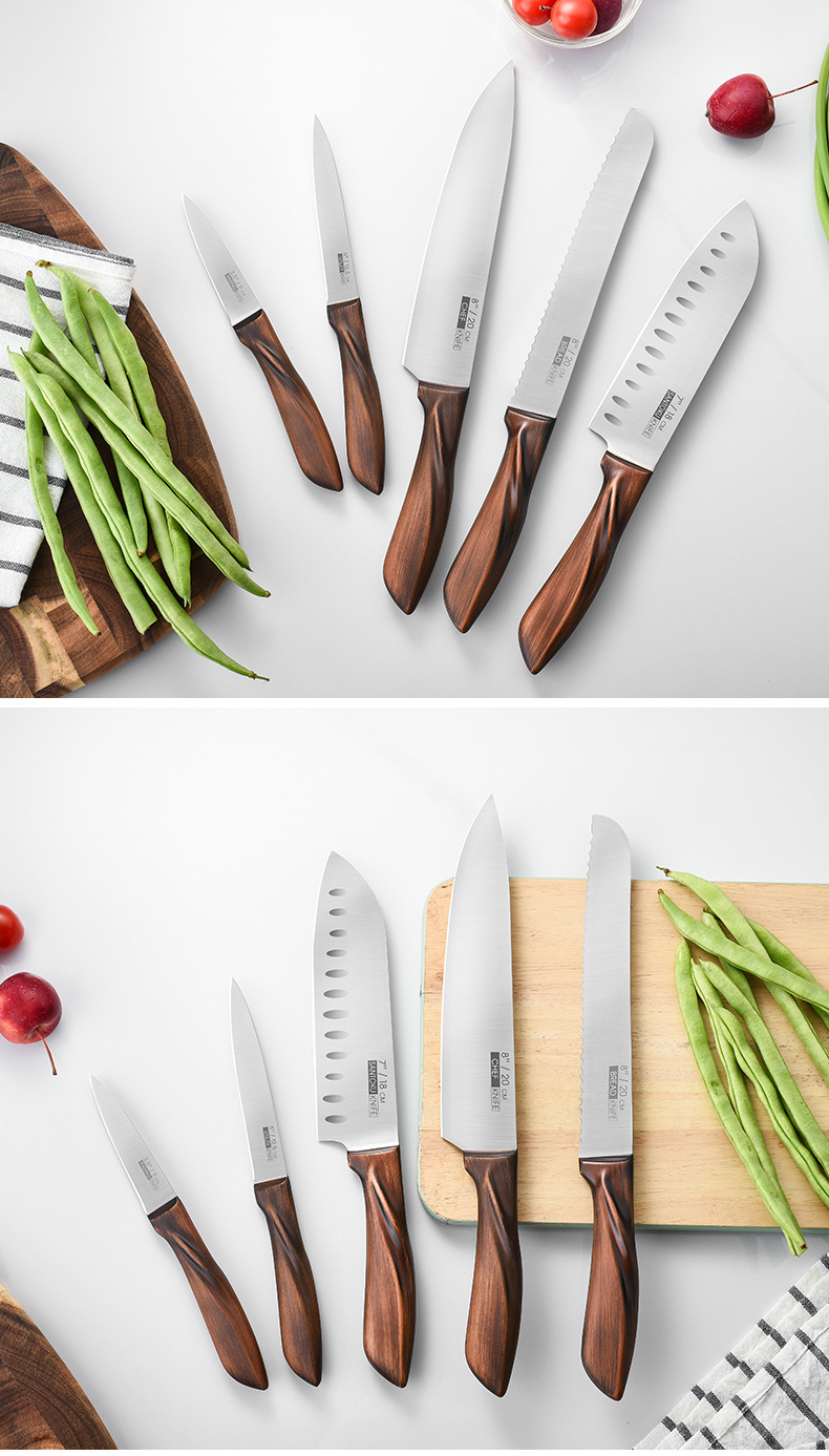 5-Piece Kitchen Knife Set Fruit Knife 4CR13 Chef Knife Hotel Home Knife Set 7-Inch Santoku Knife Vegetable Knife