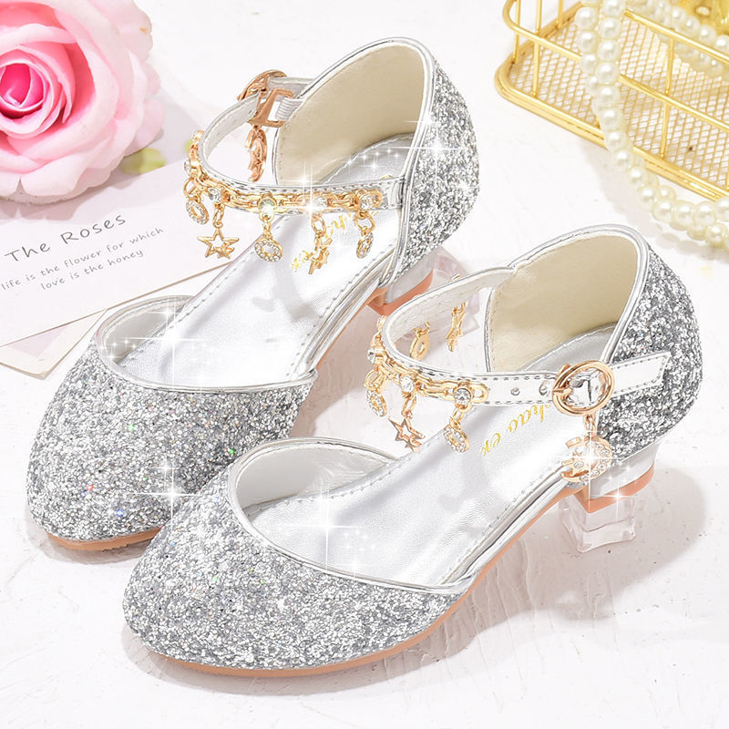 Zapatos de cuero de tacones para niñas vestidos de cristal desfile de piano rendimiento de princesa zapatos infantiles primavera y otoño