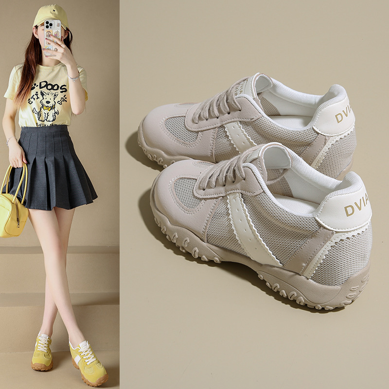 Fashion 7cm Height-Increasing German Training Shoes for Women 2025 New Thick-Soled Soft-Soled Light Gray Casual Sneakers