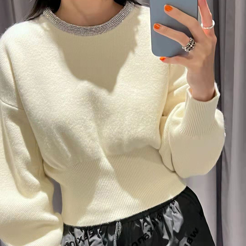 Dawang Family 2021 Autumn and Winter New Women's Diamond Chain Decorative Crewneck Sweater Women's Pullover 210604
