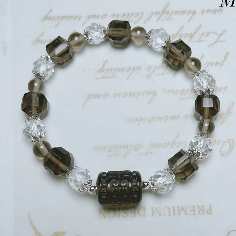 Natural Crystal Jewelry Crystal Tea Crystal Sugar Cube Carved Pattern Beads Single Circle Bracelet