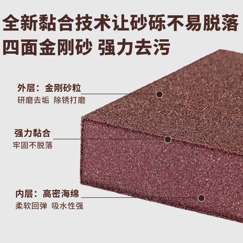 彩色金刚砂高密海绵擦厨房刷锅神器家用清洁去污魔力擦除锈海绵块|undefined