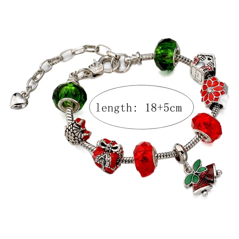 Europea y americana DIY con cuentas serpiente hueso cadena cuentas de vidrio muñeco de nieve campana pulsera Navidad copo de nieve regalo Navidad pulsera