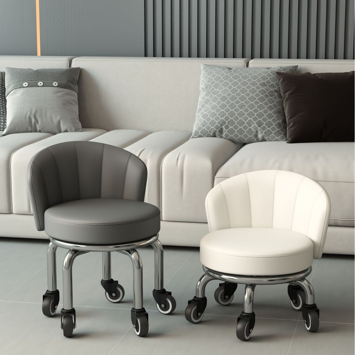 Swivel Caster Household Small Stool Small Stool with Wheels Low Stool Round Stool Seamless Sliding Wheel Mobile Stool Children's Toddler Stool