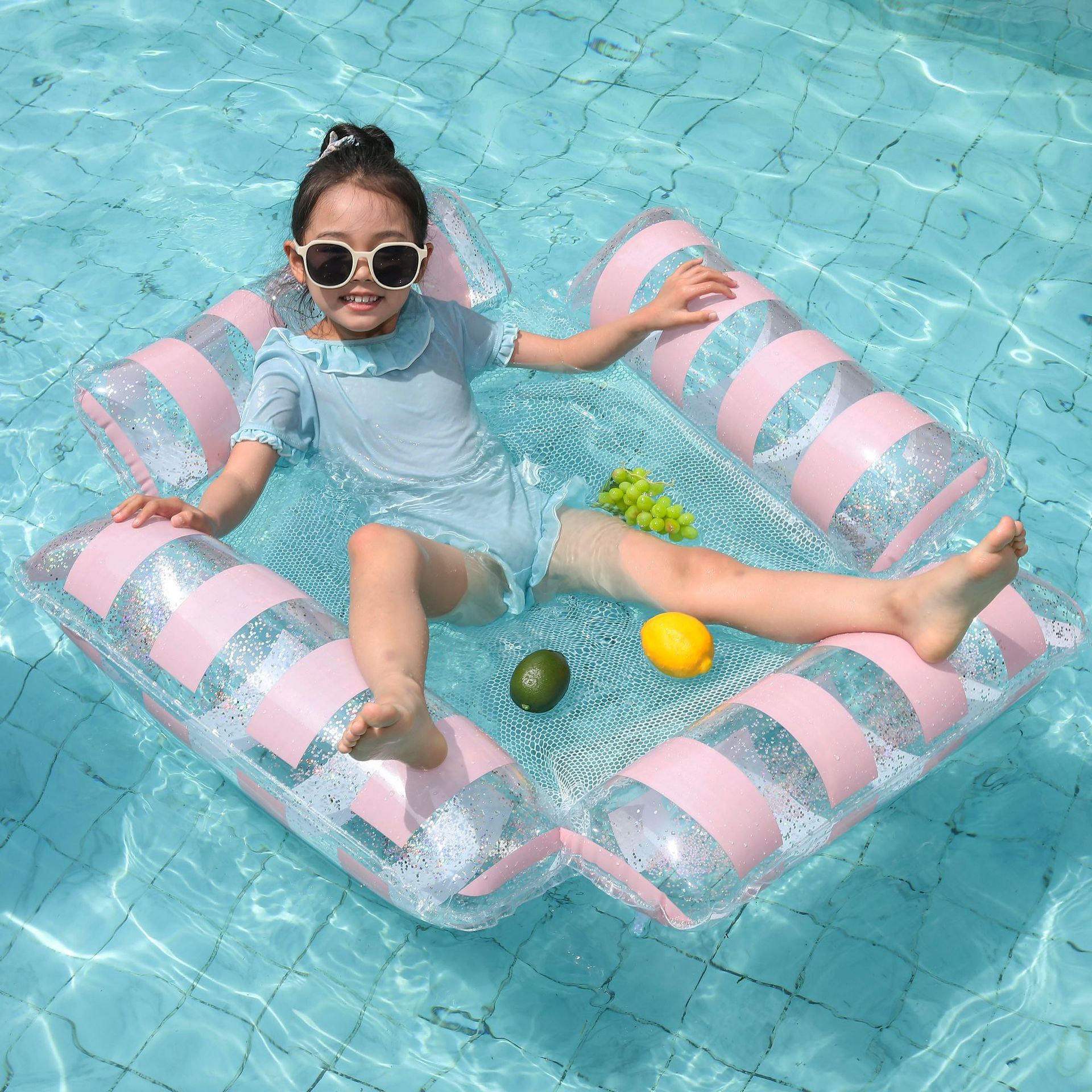 Inflatable Pool Lounger Floating Bed With Striped Backrest_voghion.com