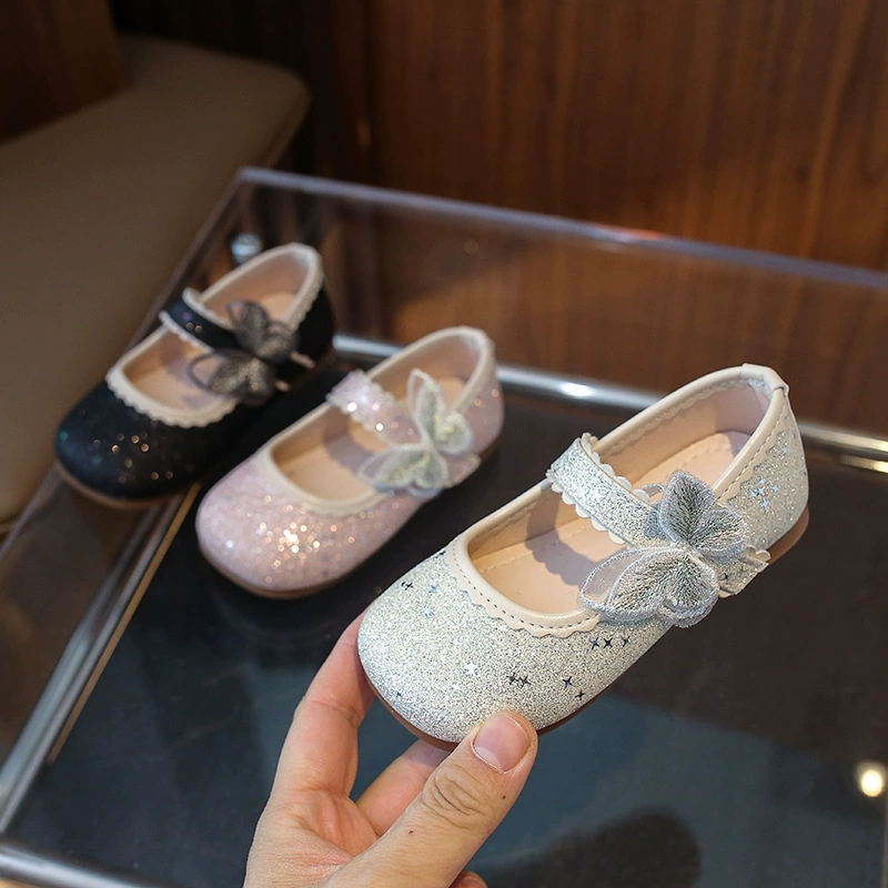 Туфли принцессы для девочек с милым бантом, детские маленькие кожаные туфли со стразами и блестками, Детская Весенняя детская обувь 2024 года оптом