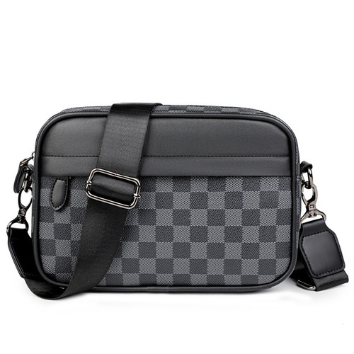 Factory Fashion Trend Men's Single Shoulder Crossbody Bag Black Grid Small Bag Casual Men's Bag Small Square Bag