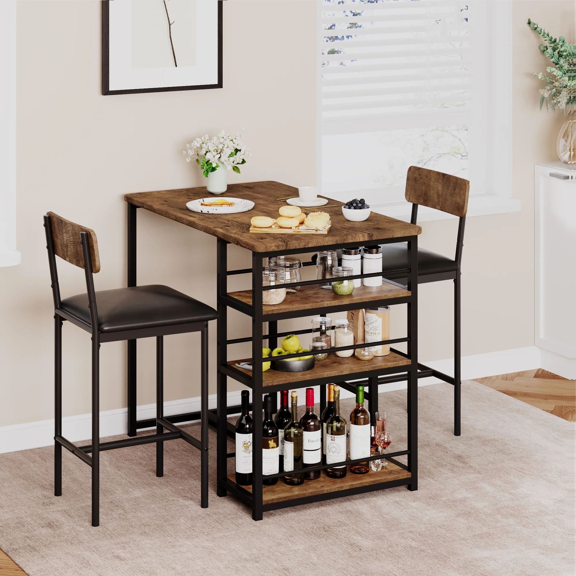 Small Apartment Household Bar Tables and Chairs Solid Wood Dining Table Nordic Japanese Simple Rectangular Table and Chair Combination Cross-border Wholesale