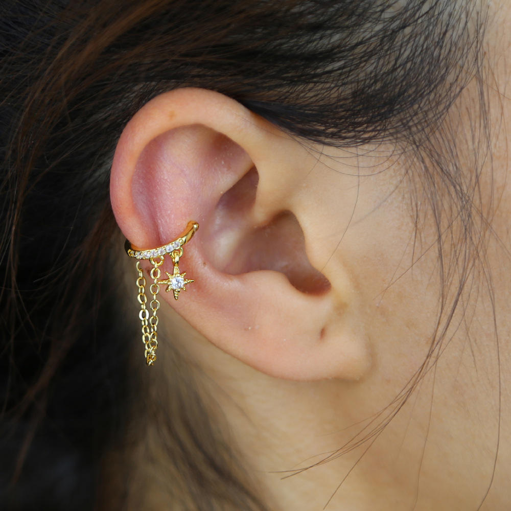 Orecchini a clip a forma di stella con zirconi per donna oro_voghion.com