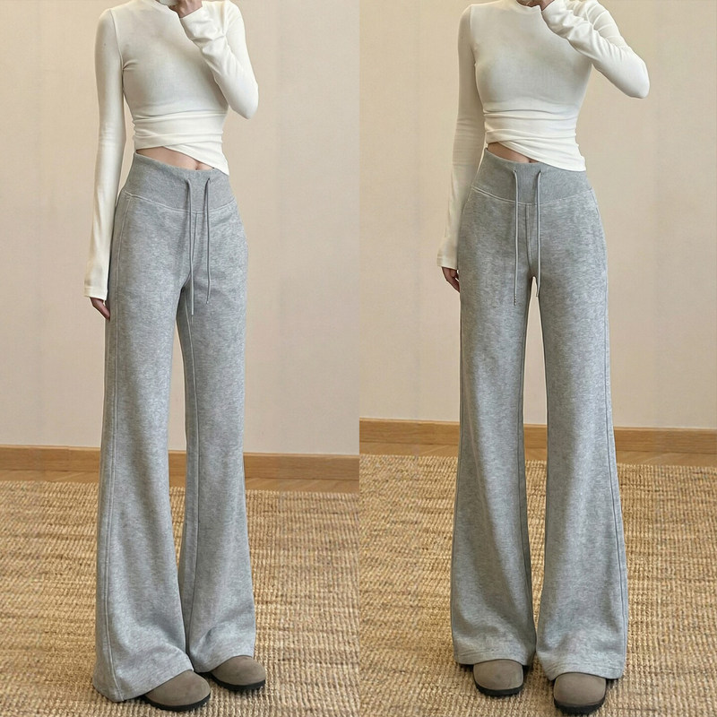 Gray flared sports pants for women, 2026 new spring and autumn high-waisted slimming wide-leg bootcut pants, American-style micro-flared sweatpants Gray flared sports pants for women, 2026 new spring and autumn high-waisted slimming wide-leg bootcut pants, American-style micro-flared sweatpants