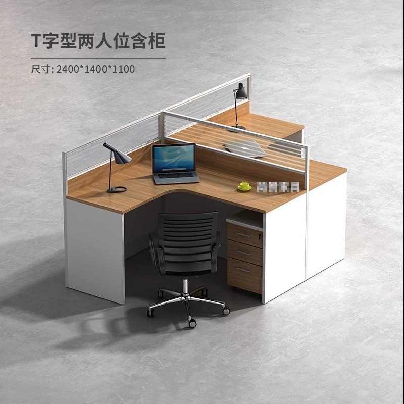 T자형 2인용 책상 (수납장 포함, 의자 미포함)