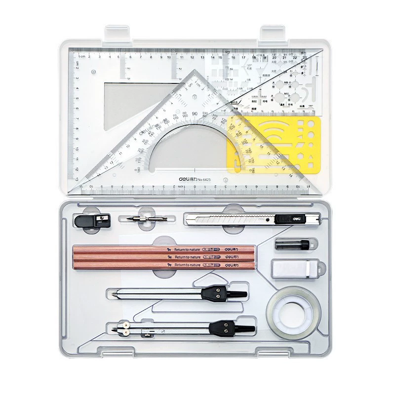 Deli Tools Engineering Drawing Machine Drawing Compasses Multifunctional Ruler Cad Drawing Set Wholesale