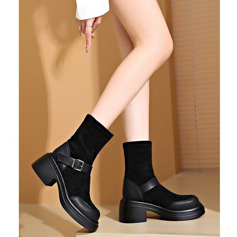 瘦瘦短靴秋冬2025新款弹力袜显瘦增高靴子小个子马丁靴一脚蹬正品