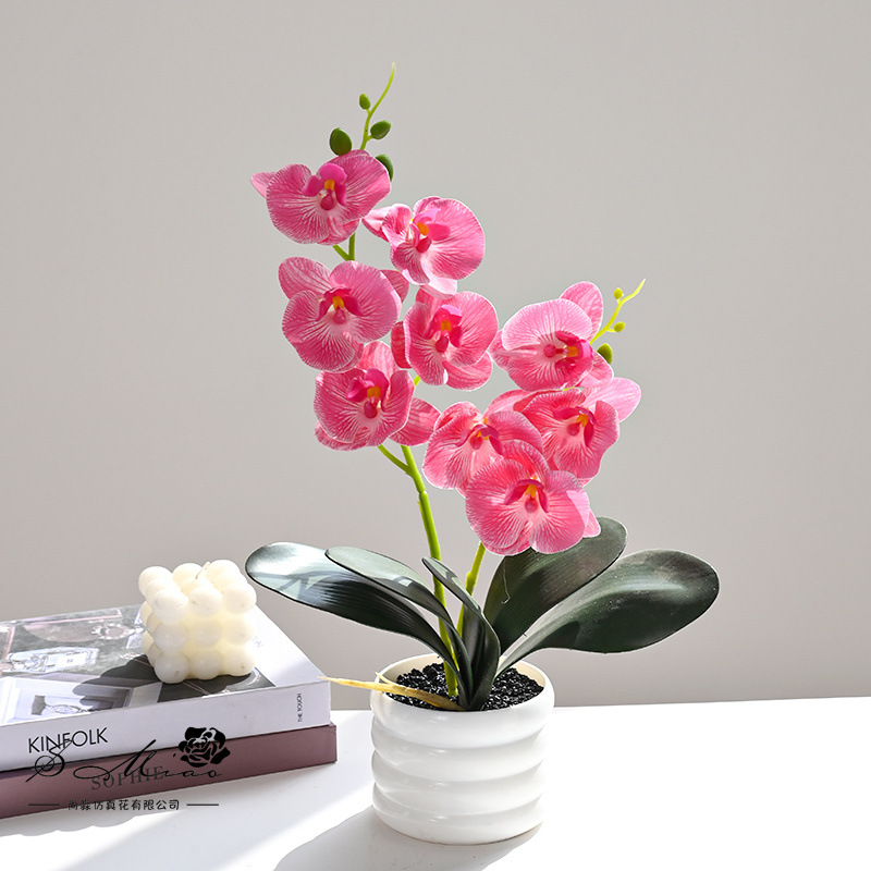 Dos horquillas 9 flores Phalaenopsis en maceta flor artificial moda creativa flor falsa decoración decoración planta verde artificial simulación maceta