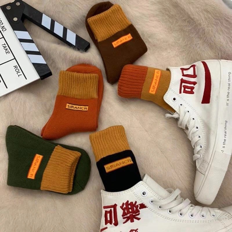 Letra Terry calcetines de mujer calcetines de piso forrados de lana engrosados de invierno media pantorrilla calcetines de nieve calientes japoneses calcetines de toalla calcetines de sueño