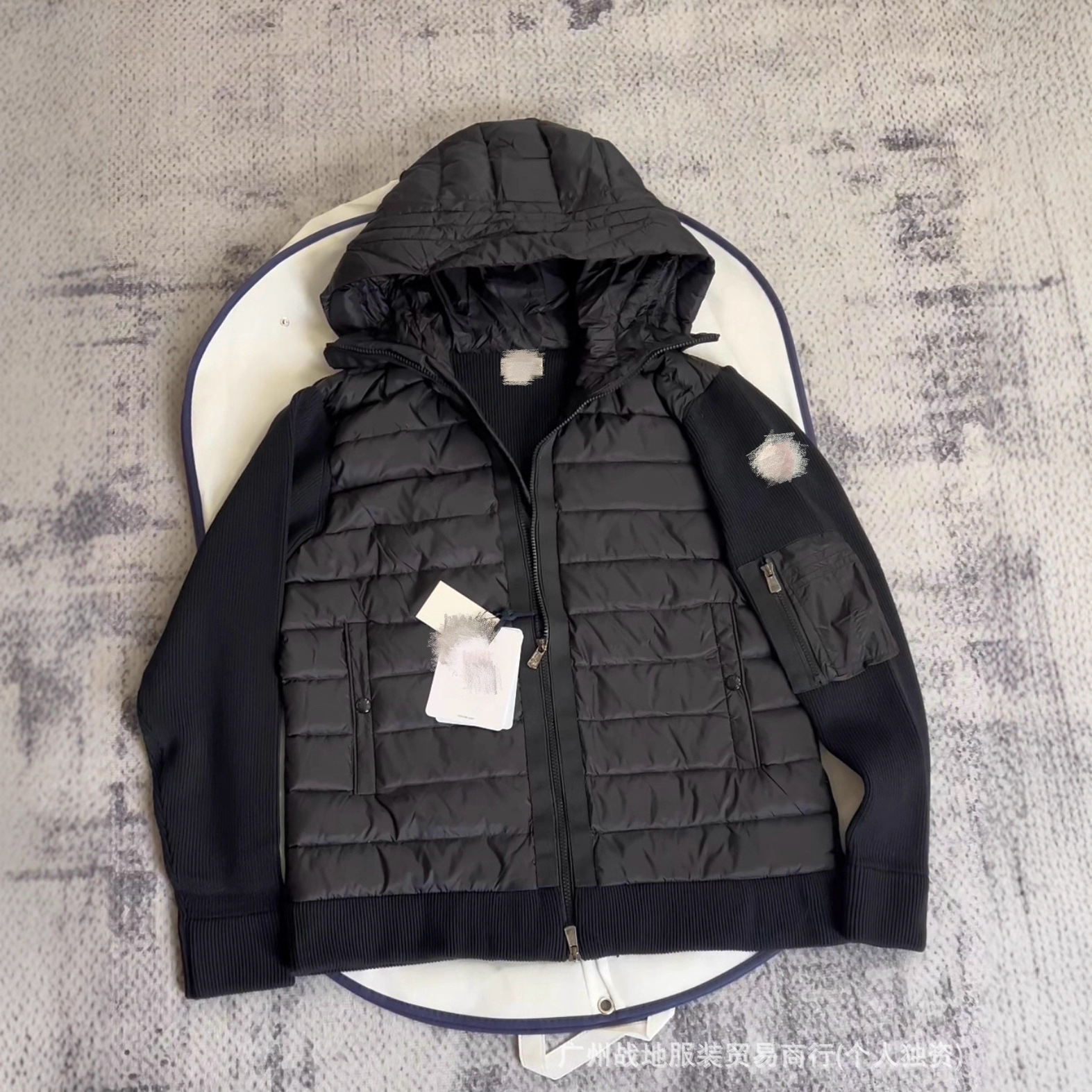 正确版M家针织拼接连帽加厚男士羽绒服90绒保暖开衫外套冬季款