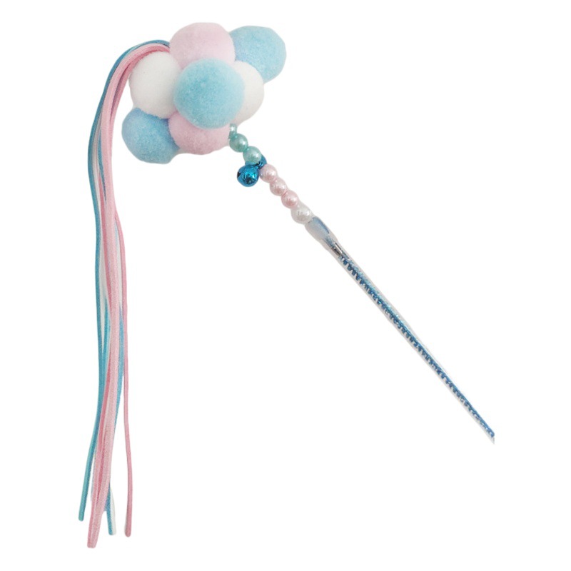 Fuente en stock Bola de piel borla de hadas divertido gato palo 40cm con cuentas hecho a mano divertido gato palo juego interactivo gato juguete