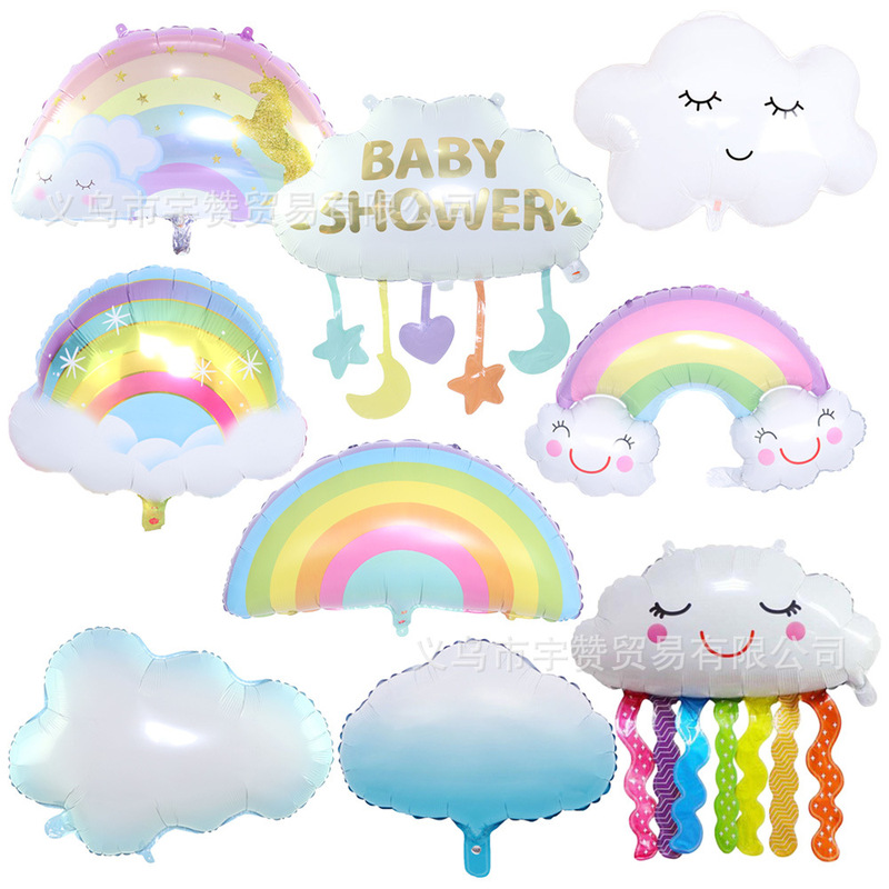 New Large Squinting White Clouds Rainbow Aluminum Film Balloon Kindergarten Classroom Unicorn Clouds Rainbow Balloon