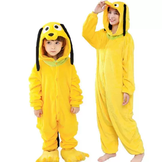 秋冬大黄狗可爱卡通儿童恐龙连体睡衣高飞狗男女情侣家居服法兰绒