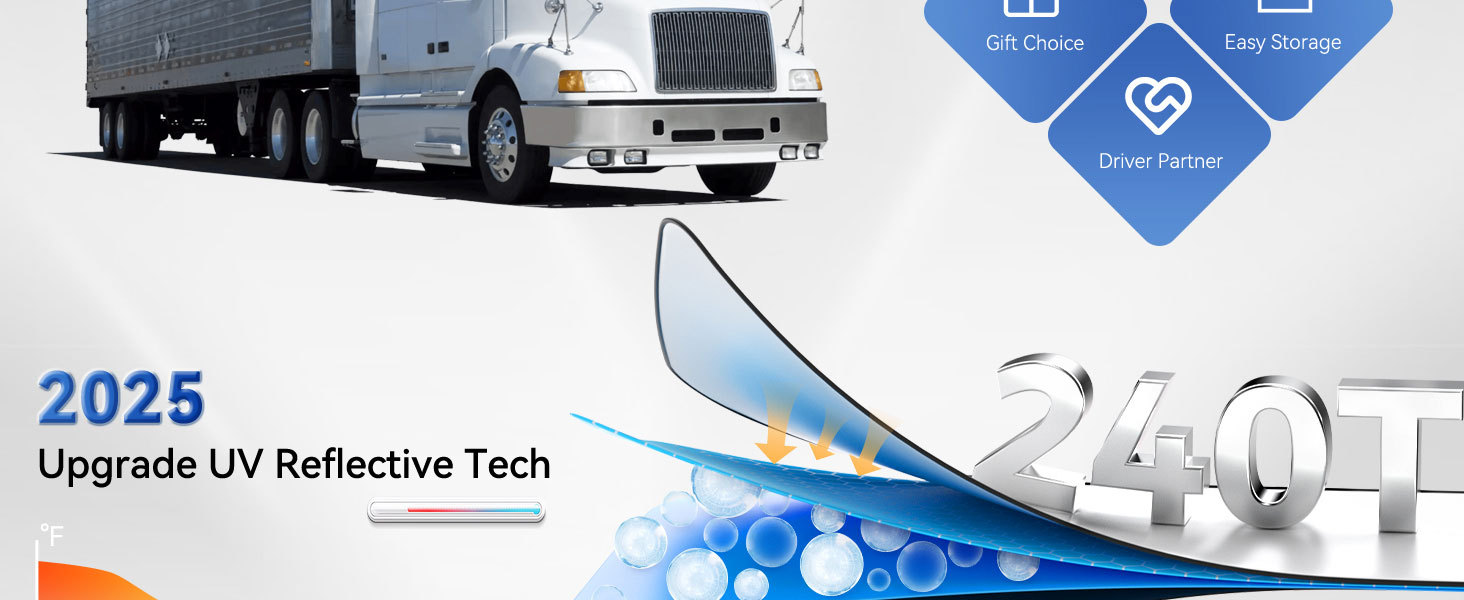 Truck Front Sunshade with Four Circles, Extended Full Window Coverage, Thickened 240t Silver-Coated Cloth Sunshade and Heat Insulation Sunshade