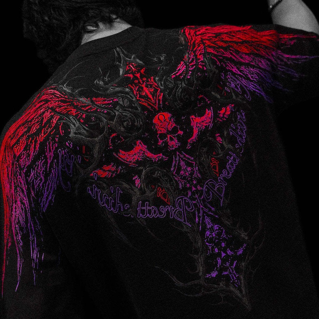 Breathedivinity's New Dark Gothic Dragon Style Loose-fit Plus-size Pure Cotton Men's Short-sleeve T-shirt 008_viptrois.com