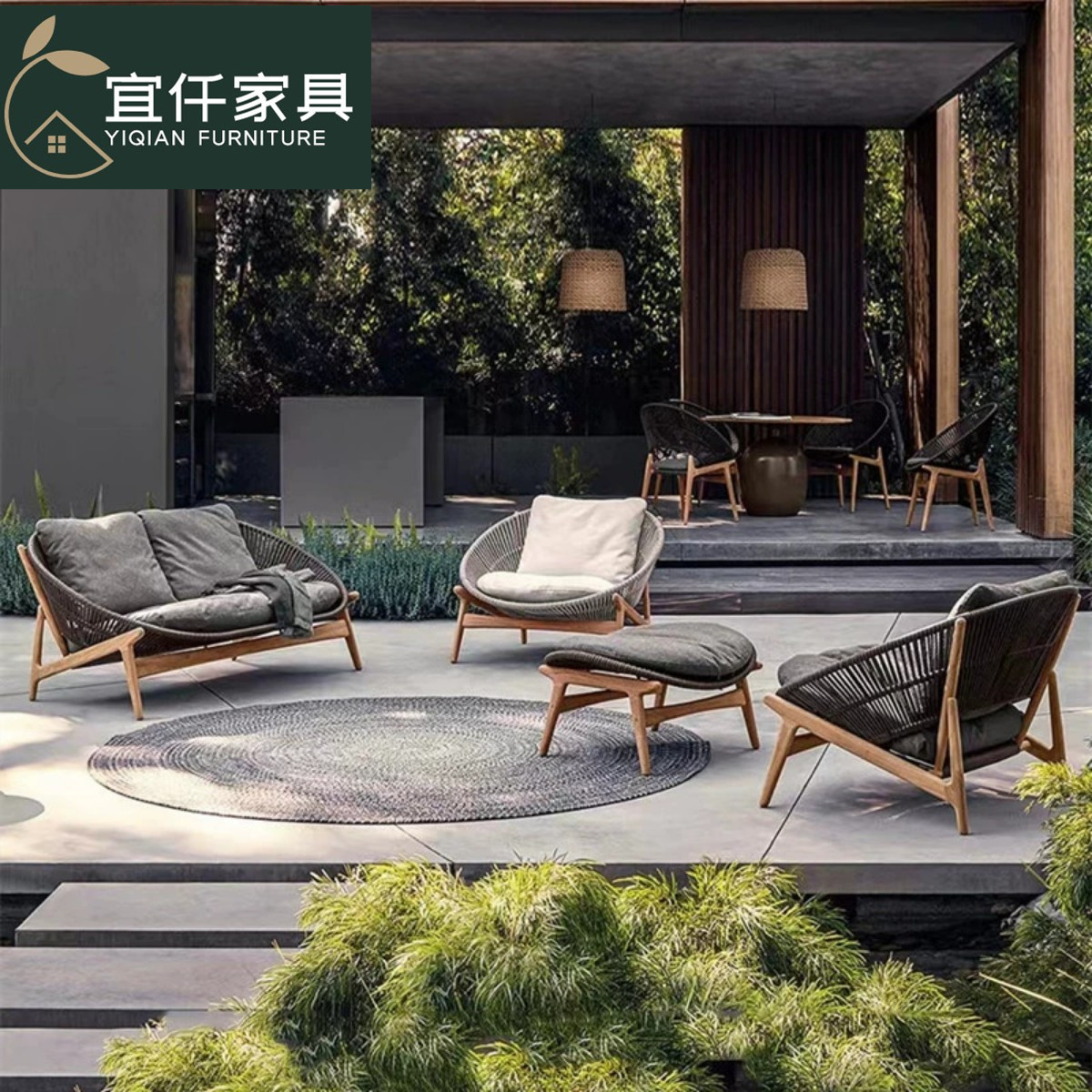 Outdoor Leisure Solid Wood Sofa Wicker Chair Single Villa Courtyard Furniture Garden Hotel Balcony Waterproof Sunproof Set