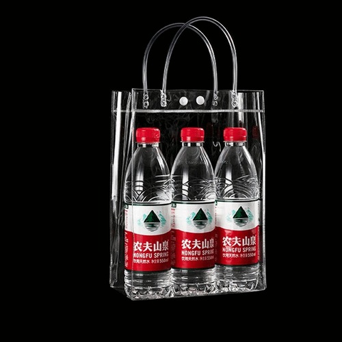 Transparent buttoned PVC tote bag, gift for flowers, wholesale PVC cosmetic packaging