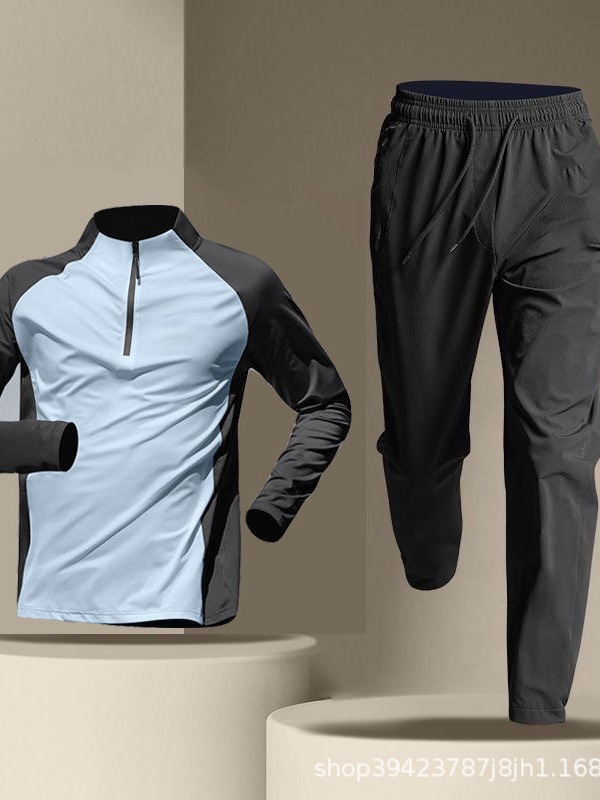 Quick dry long-sleeve with zipper for training, trousers, sports body-friendly T-shirt for gym, with a zipper, for running 3