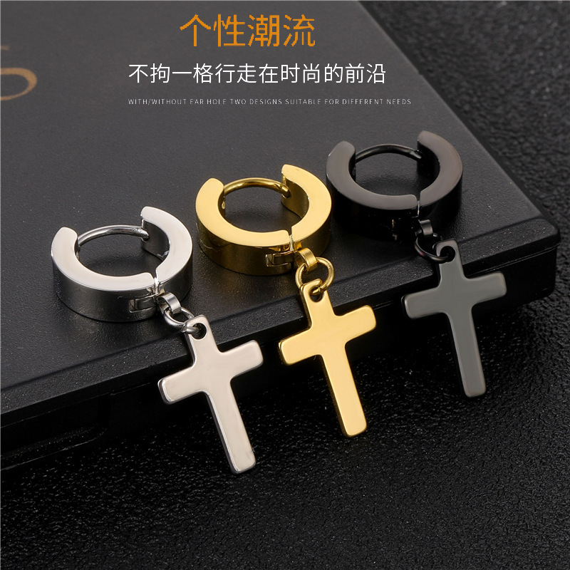 Cross-Border E-Commerce High-Quality Cross Titanium Steel Earrings Fashionable Ear Bone Buckles Punk Earrings Stainless Steel Trendy Earrings