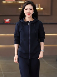 休闲运动套装女春秋2026新款时尚宽松洋气女士纯色连帽卫衣两件套