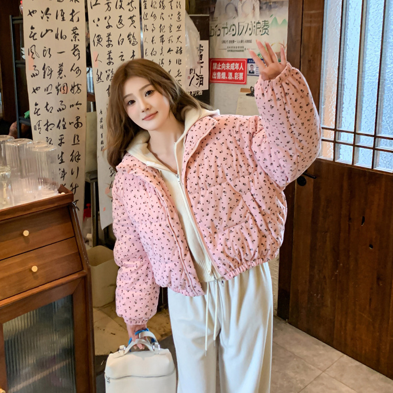 棉衣女短款2025冬新款韩版宽松羽绒棉服清新甜美学生碎花面包服潮|undefined