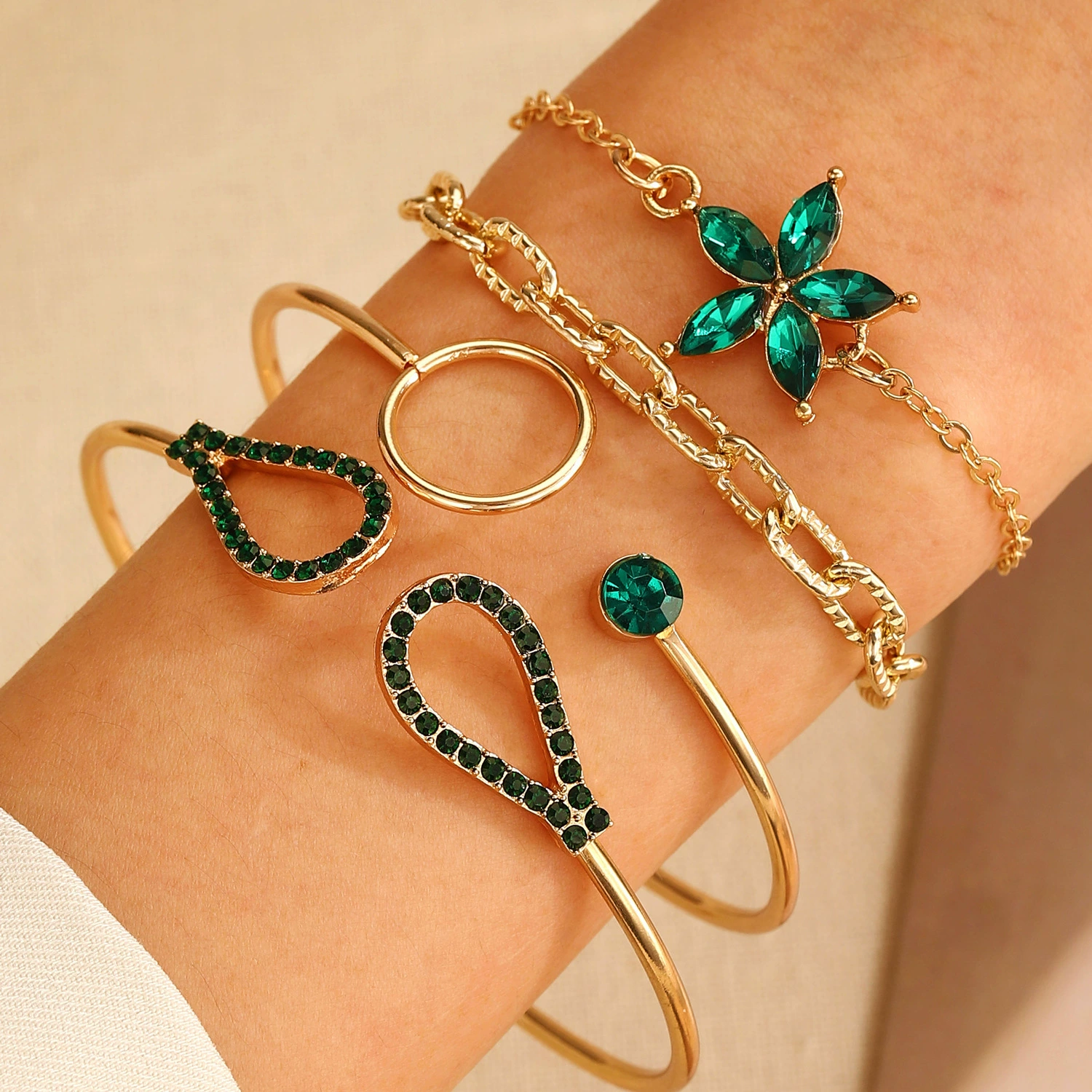 Metal Bracelet Set, 4-Piece Multi-Style (hip-hop, punk, European) – mixed finishes