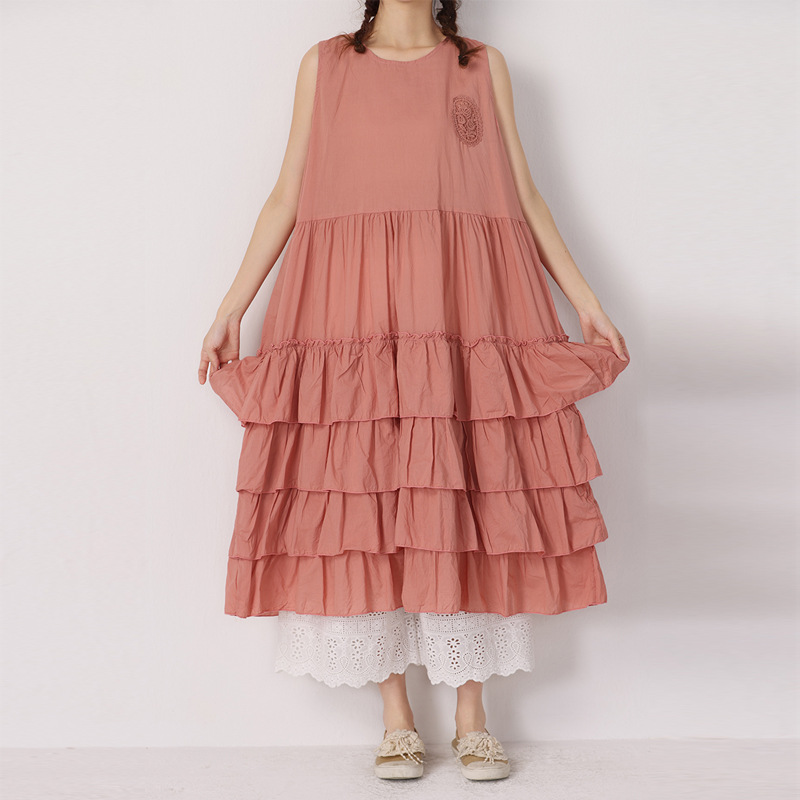 クロスボーダーの女性の甘い森の女性の減齢の純色の袖なしのケーキのスカートはゆったりしています。