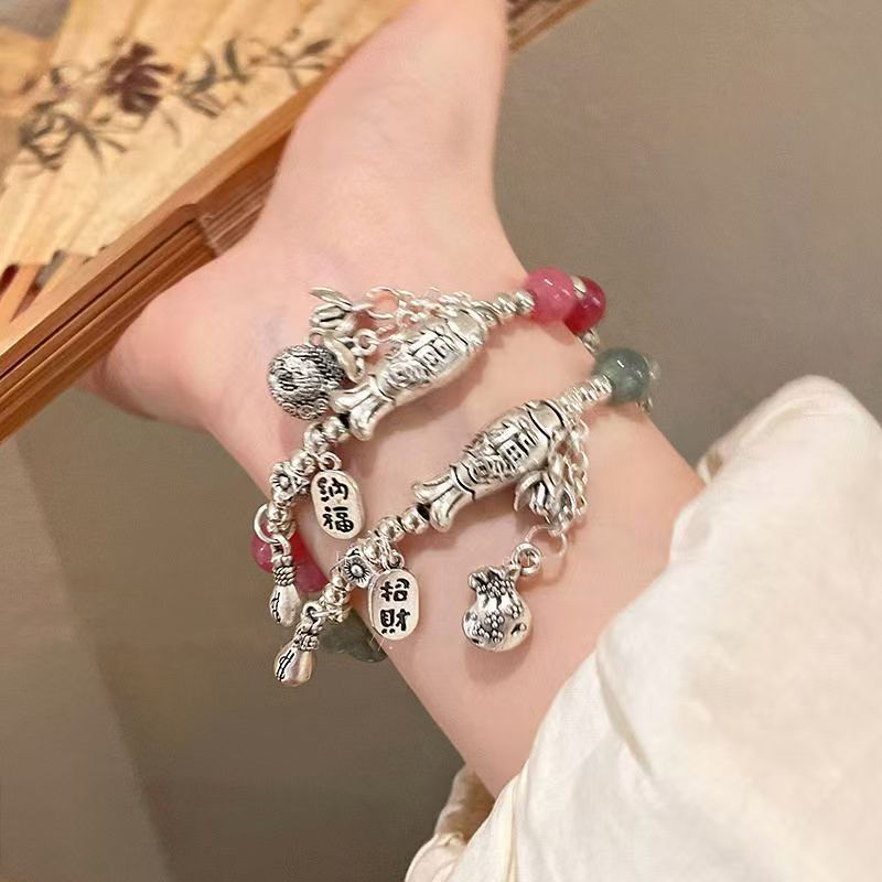 New Chinese style annual fish colored glaze bracelet retro fortune gold ingot Dragon Boat Festival lucky bag Nafu fortune fish gift
