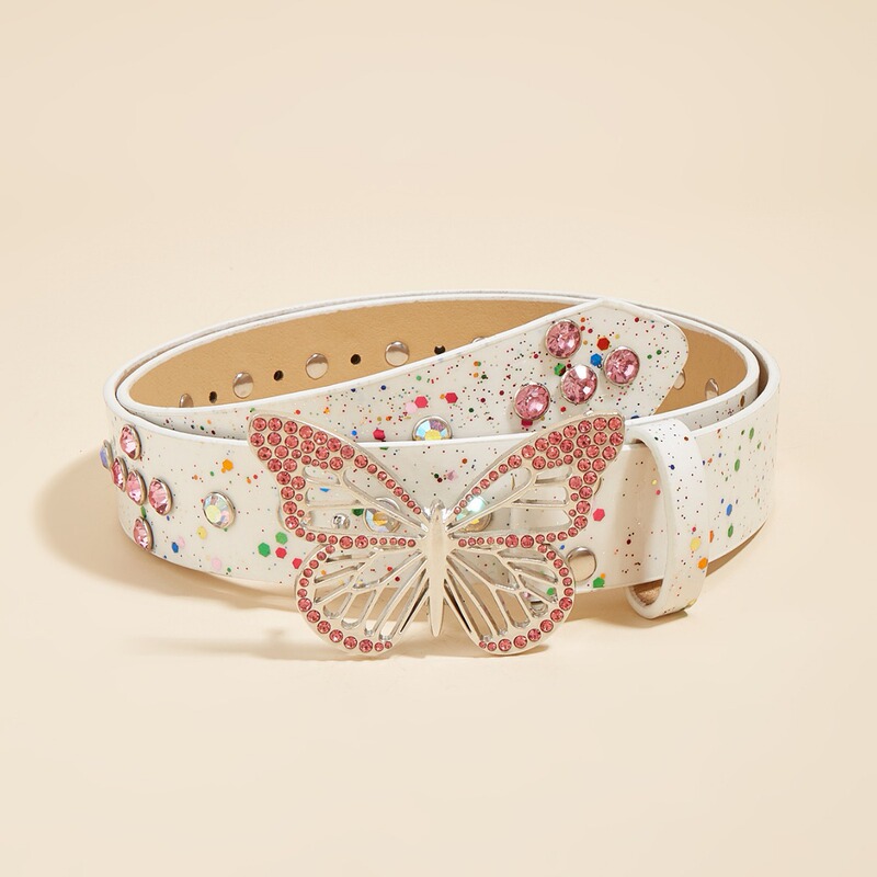 Ins Rhinestone Belt for Women's Jeans Layered with Butterfly Decoration Y2K Pink Belt Dopamine Dopamine Belt Ins Rhinestone Belt for Women's Jeans Layered with Butterfly Decoration Y2K Pink Belt Dopamine Dopamine Belt