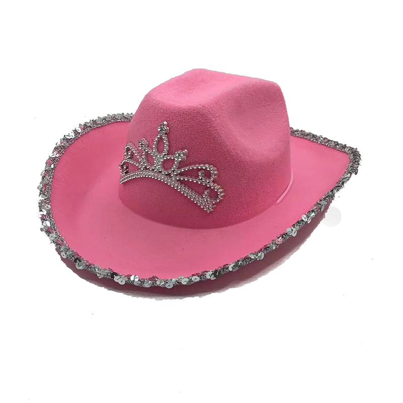 Amazon fabricante en stock sombrero de vaquero Rosa corona occidental sombrero de vaquero occidental borde de la pluma sombrero de vaquero rosa