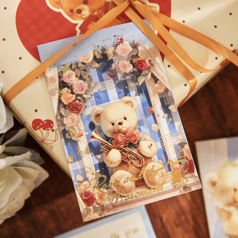 Mr. Paper tarjeta de felicitación rectangular oso casa romántica de alto valor estudiante bendición regalo de vacaciones mensaje tarjeta de felicitación