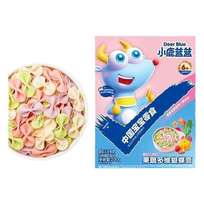 Детская лапша Little Deer Blue Blue, лапша короткой нарезки, измельченная лапша, паста в форме бабочек, детская пищевая добавка.