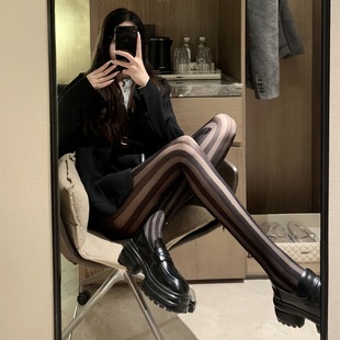 Japanese Style Black Silk Stockings Side Vertical Stripes Women's Summer Sexy JK Spice Girls INS Internet Celebrity Stitching Black Thin Pantyhose