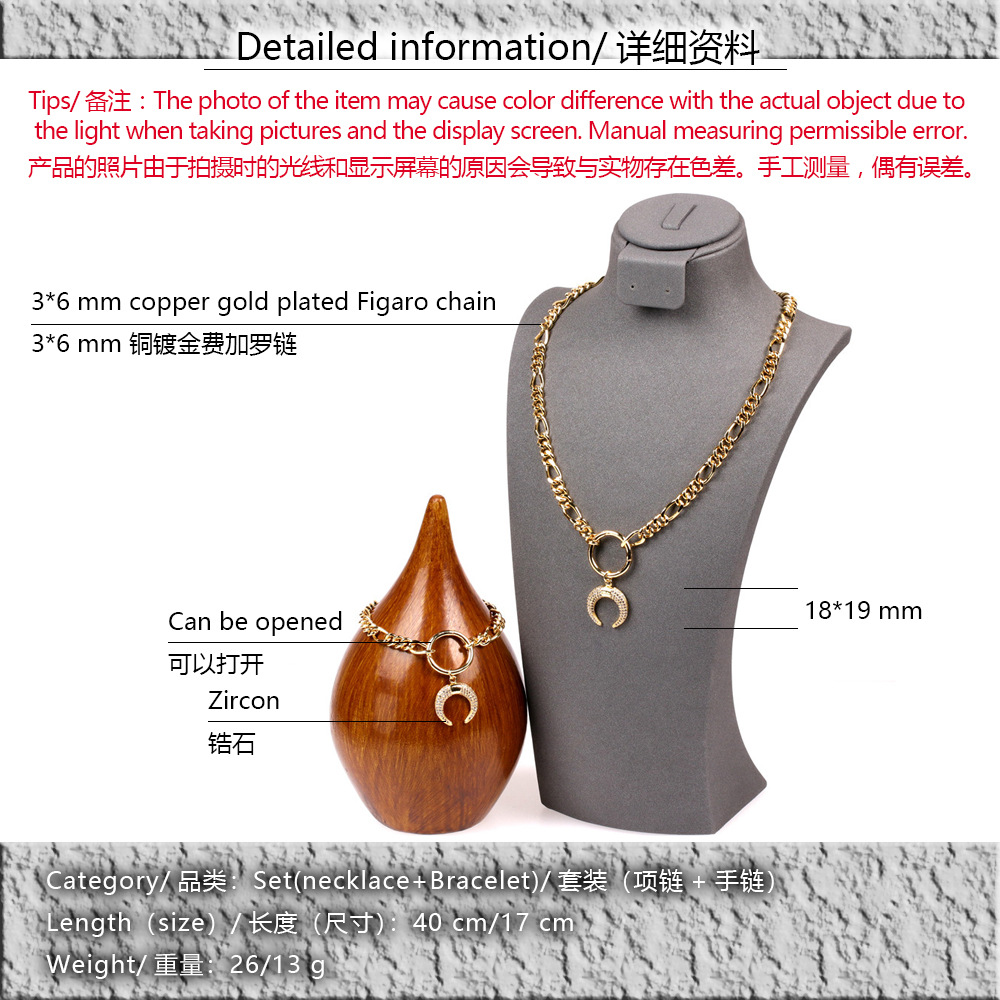 Hip-hop Fashion Diamond-studded Moon C-shaped Pendant Bracelet Set display picture 15