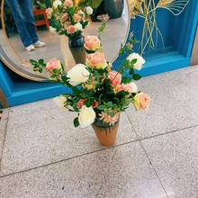 厂家直销仿真玫瑰花3头甜心玫花枝 花束婚庆家装花艺客厅装饰摆设