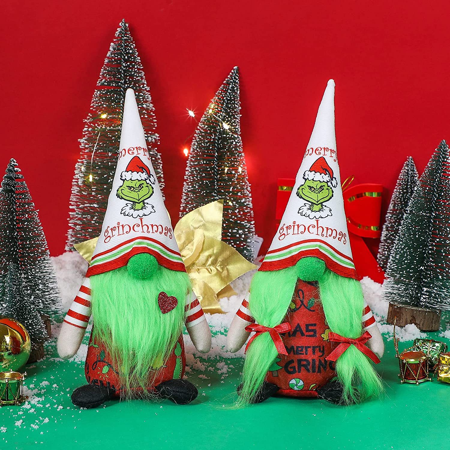 Nuevas decoraciones navideñas transfronterizas Grinch piel verde monstruo enano muñeca nórdica Rudolf Navidad muñeca sin rostro