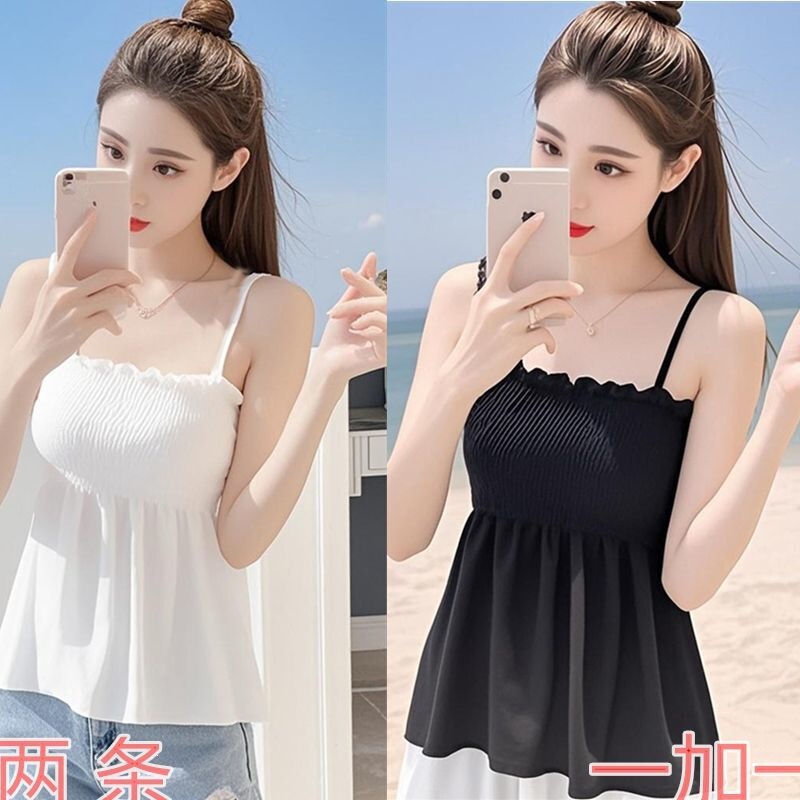 Plus-size summer camisole for fat girls, elastic short chiffon top to cover the belly, suitable for wearing as an outer layer or with a small vest underneath Plus-size summer camisole for fat girls, elastic short chiffon top to cover the belly, suitable for wearing as an outer layer or with a small vest underneath