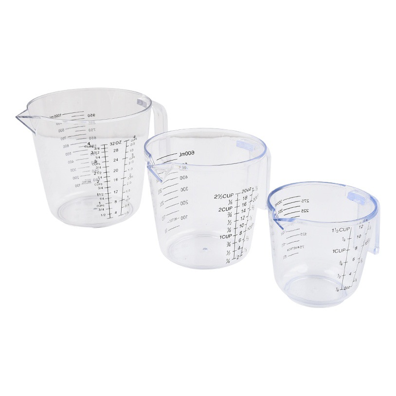 Taza de medir de plástico herramientas para hornear DIY hogar transparente PS taza de medir con escala 1000ml tamaño grande y mediano tamaño pequeño harina