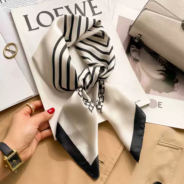 Black and White Striped 2026 New Style High-End Long Narrow Silk Scarf for Women, Suitable for Pairing with Shirts, Summer Ribbon for Tying Bags